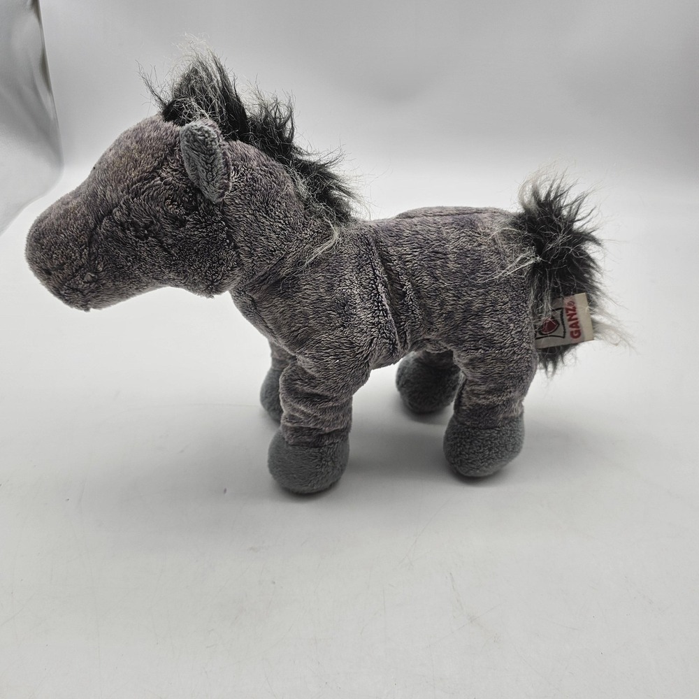 GANZ Webkinz Gray Horse Plush Stuffed Animal Toy Small Black Mane Hooves